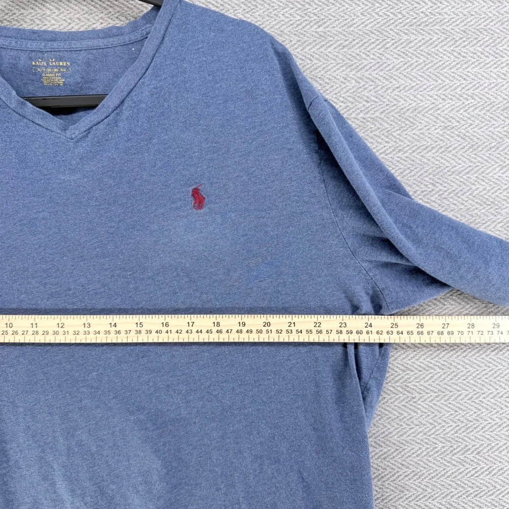 Polo Ralph Lauren Mens XL Blue Long Sleeve V-Neck T-Shirt Classic Fit Pony Logo
